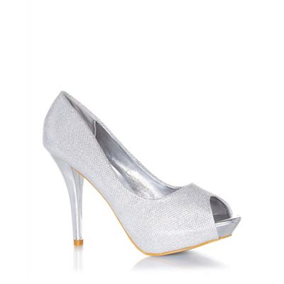 Silver shimmer peep toe court shoes
